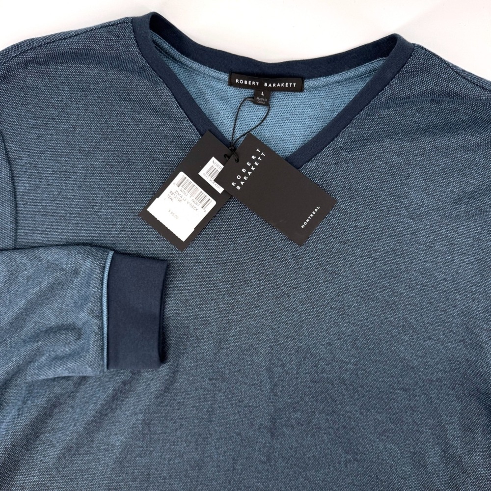 Robert Barakett Zima V-Neck Sweater Mens Large Teal Blue Textured Knit RB12108